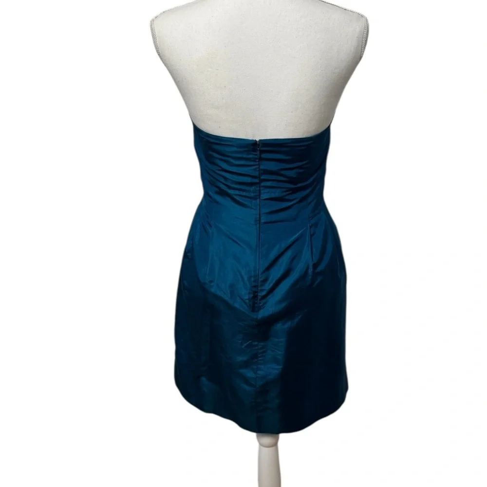 Vintage J Crew Silk Taffeta Bow Monde Strapless Classic Formal Mini Dress Blue 2